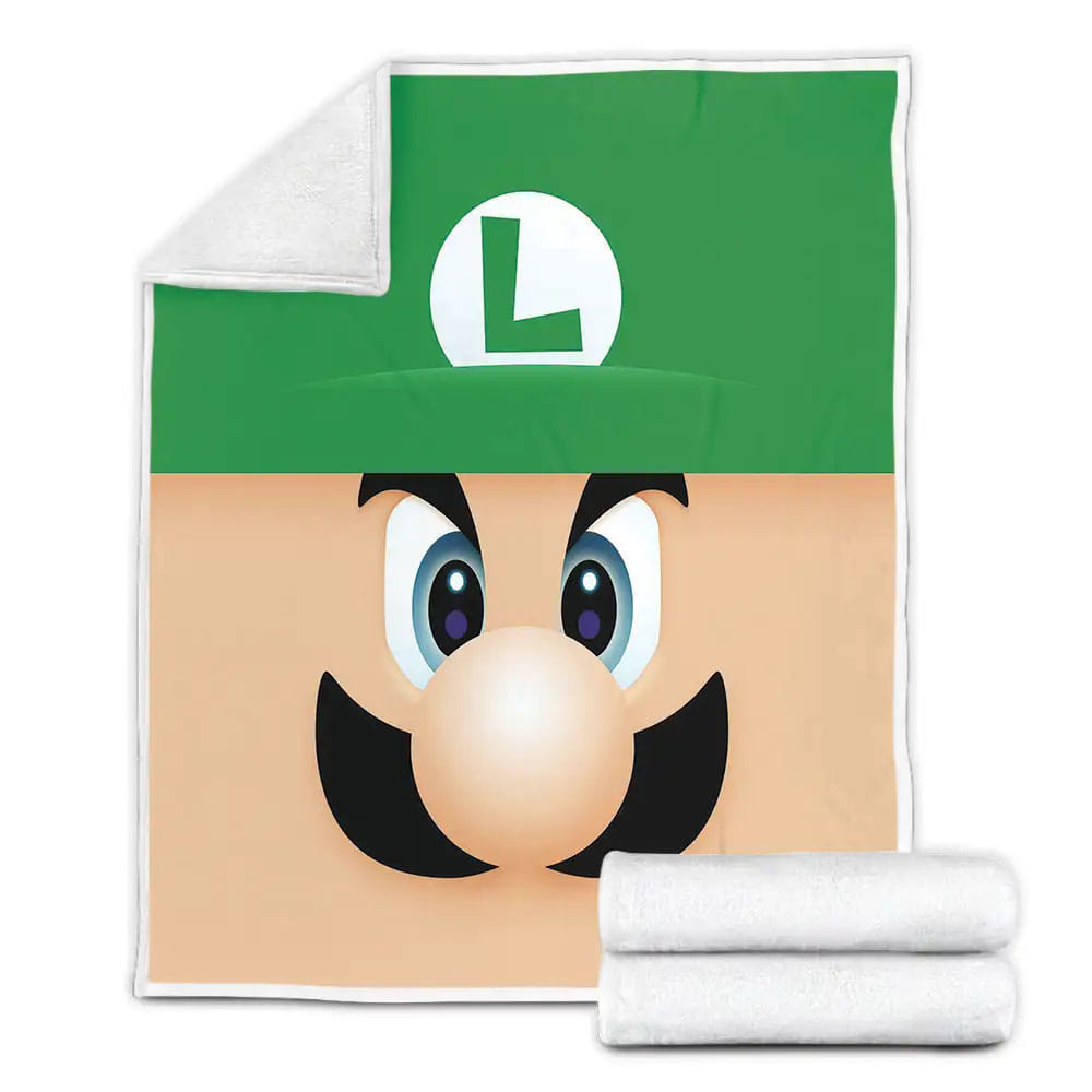 Super Mario Funny Luigi Face Illustration Fleece Blanket Gift For Wife Husband Besties