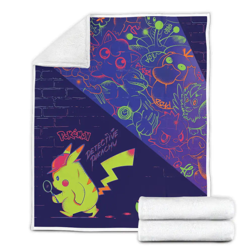 Pokemon Detective Pikachu Fleece Blanket Gift For Christmas Thanksgiving Halloween