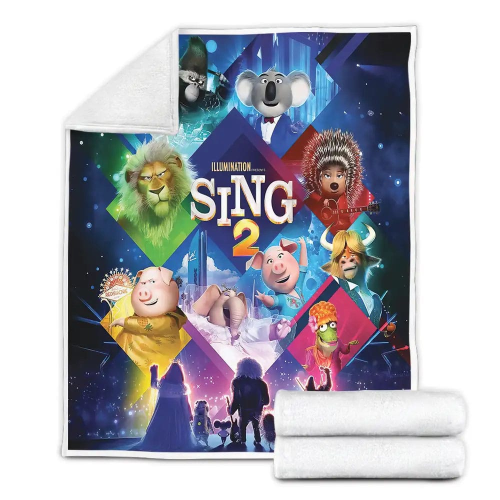 Sing 2 Movie Characters Under Stages Lights Poster Fleece Blanket Perfect 