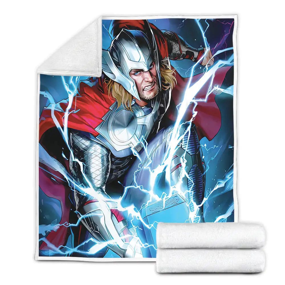 Marvel Thor With Thunder Power Of Mjolnir Comic Art Fleece Blanket Perfect 