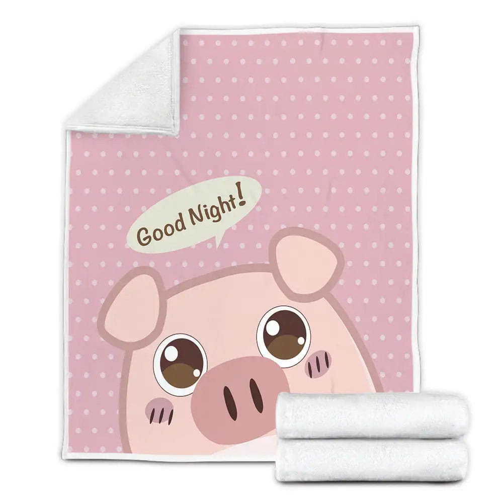 Good Night Cute Pig Fleece Blanket Gift For Birthday Halloween Christmas Thanksgiving
