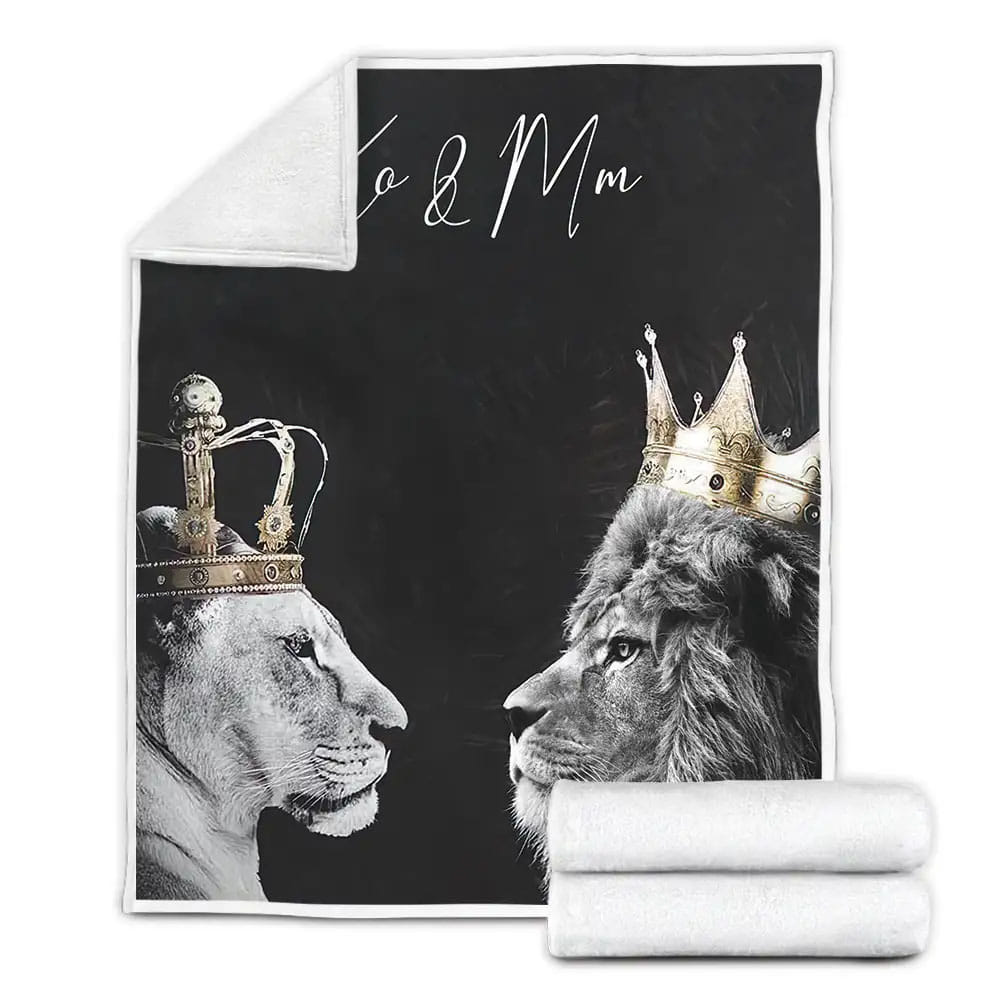 Lion King And Queen Custom Fleece Blanket Gift For Christmas Thanksgiving Halloween