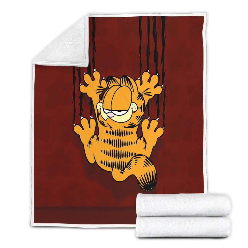 Garfield Scratching On The Red Background Fleece Blanket Gift For Wife Husband Besties