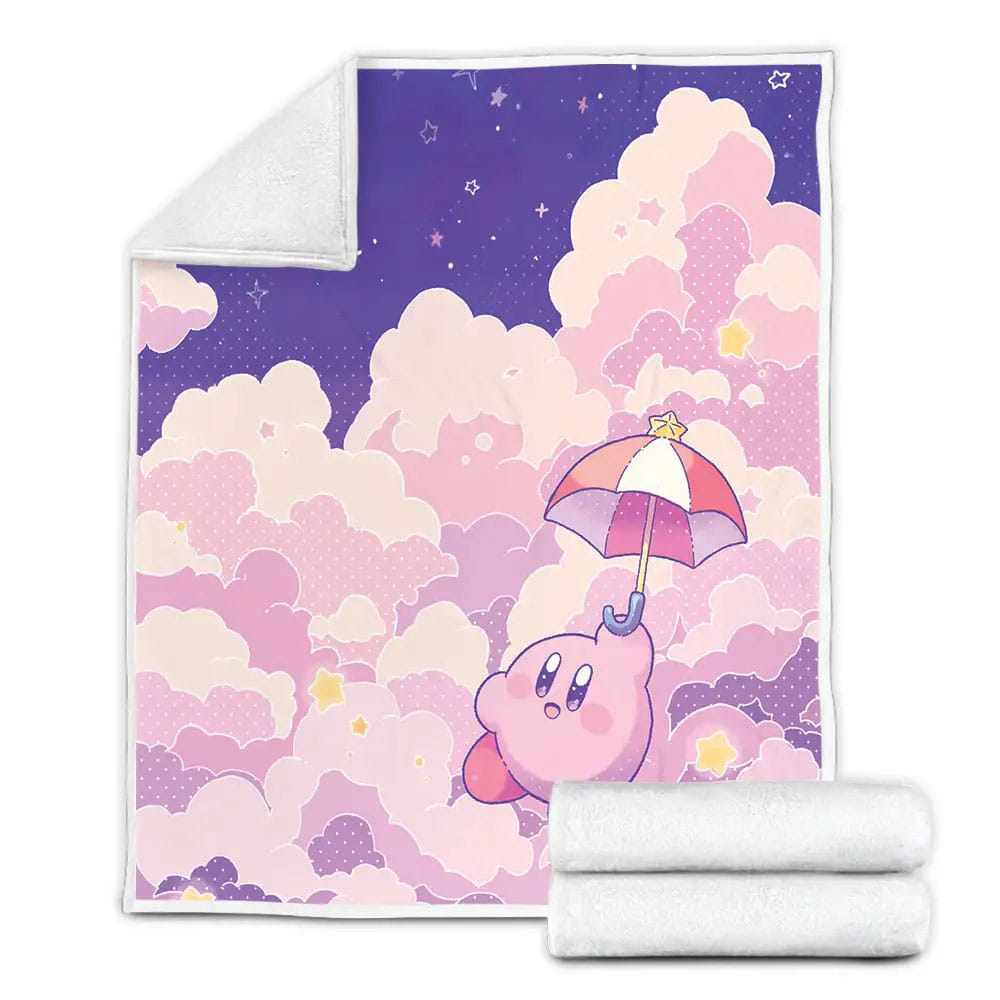 Kirby Flying On The Clouds Fleece Blanket Gift For Christmas Thanksgiving Halloween