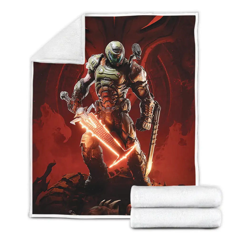 Doom Slayer Using Crucible Fleece Blanket Gift For Christmas Thanksgiving Halloween