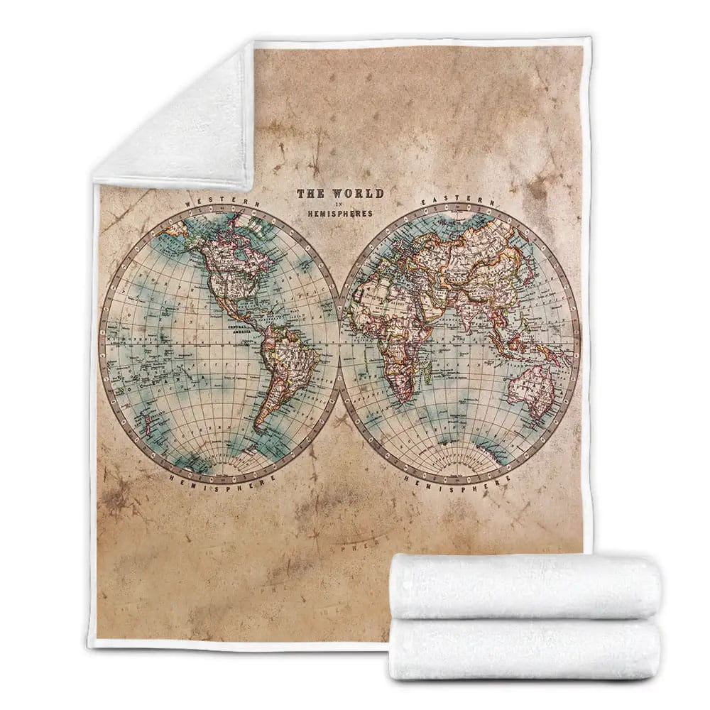 Geography World Map Fleece Blanket Gift For Birthday Halloween Christmas Thanksgiving