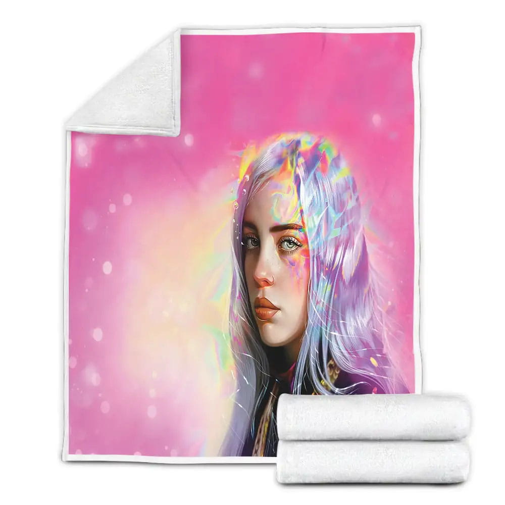 Billie Eilish Bellyache Portrait Painting Fleece Blanket Gift For Wife Husband Besties