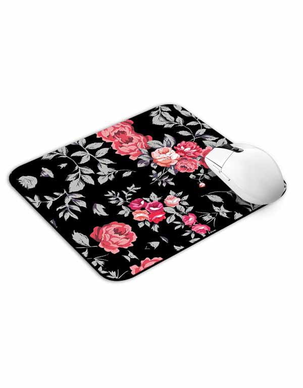 Allleftout Pink Flowers Black Mouse Pad