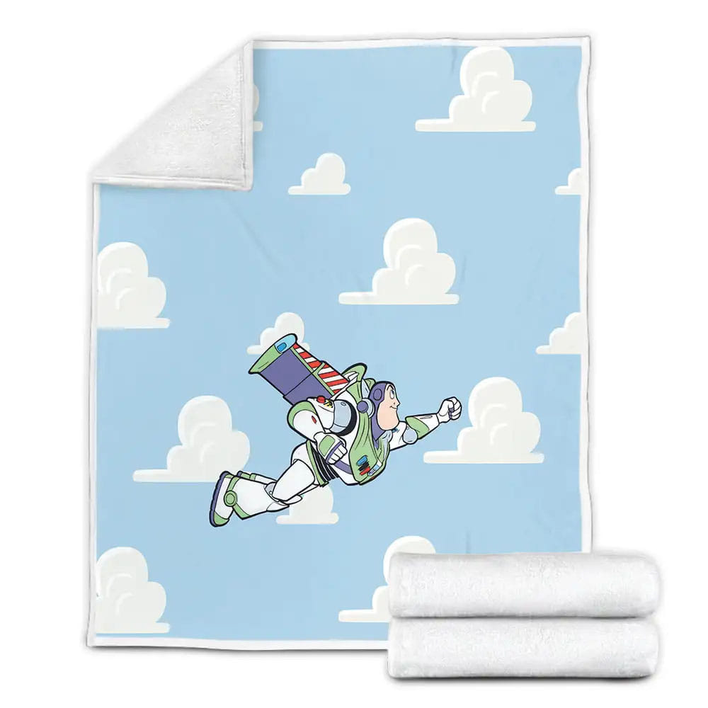 Toy Story Buzz Lightyear Flying On Cloudy Background Fleece Blanket Perfect 