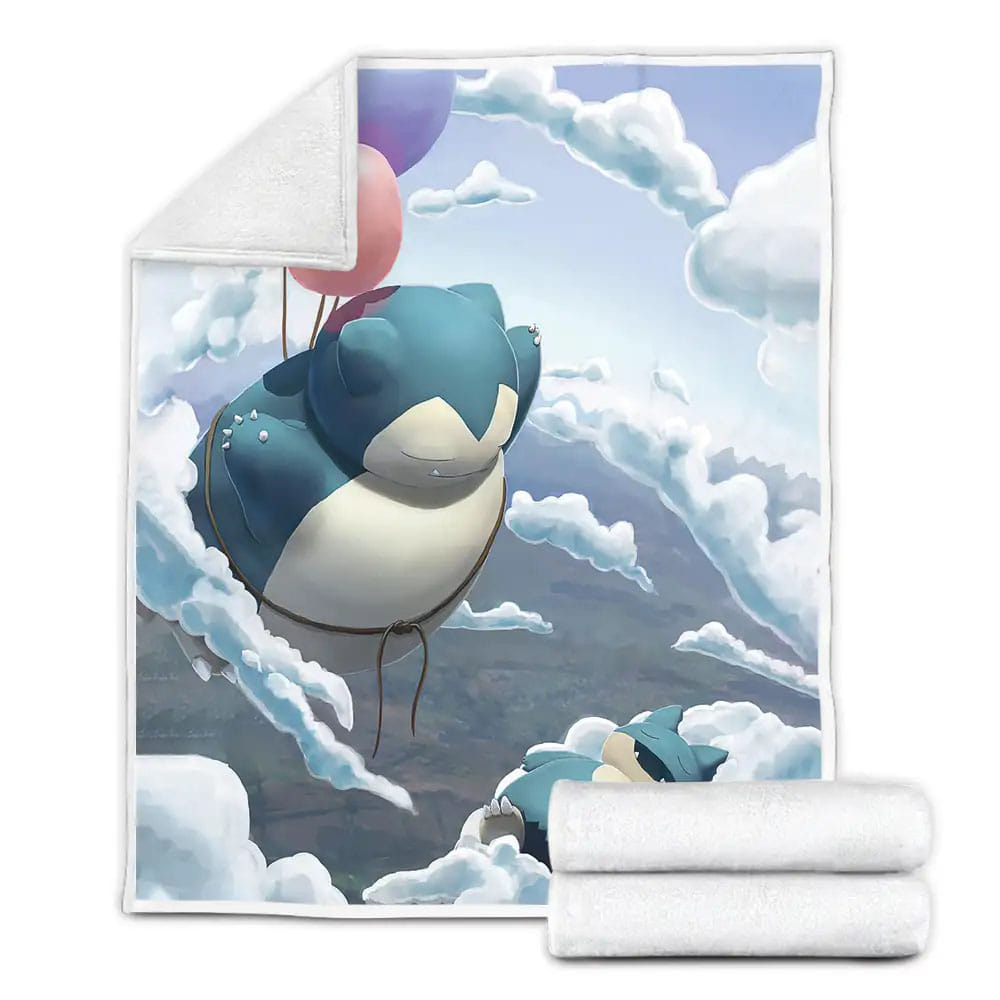 Pokemons Funny Sleeping Snorlax In The Sky Fleece Blanket Gift For Wife Husband Besties
