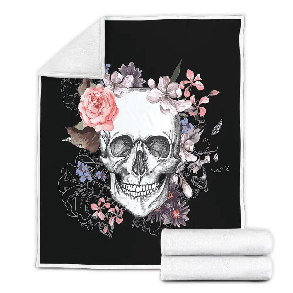 Sugar Skull Set In Charcoal Fleece Blanket Gift For Christmas Thanksgiving Halloween