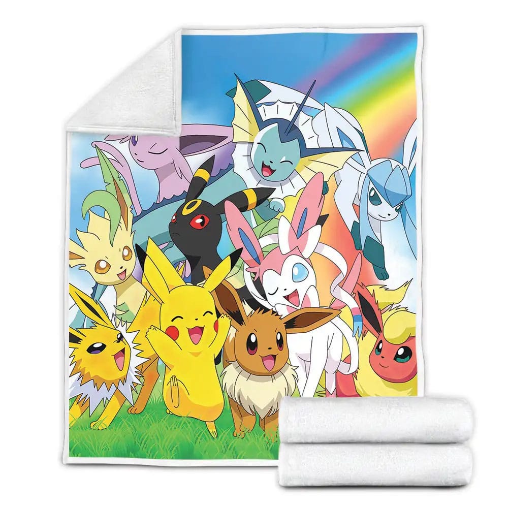 Pokemon Pikachu Having Fun With Eevee Evolution Team Fleece Blanket Perfect 