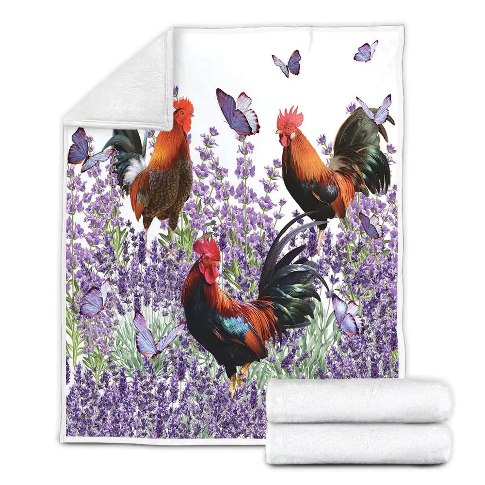 Rooster And Lavender Fleece Blanket Gift For Birthday Halloween Christmas Thanksgiving