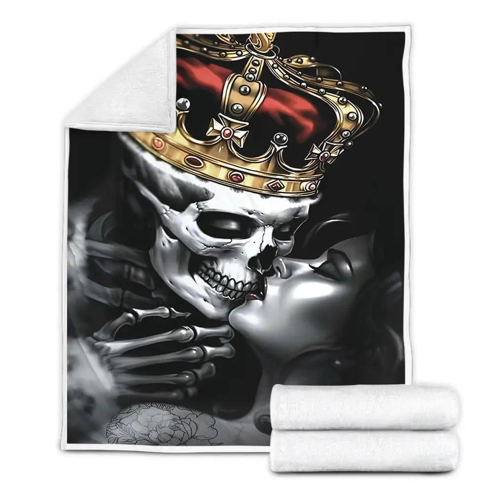 King And Queen Skull Fleece Blanket Gift For Birthday Halloween Christmas Thanksgiving