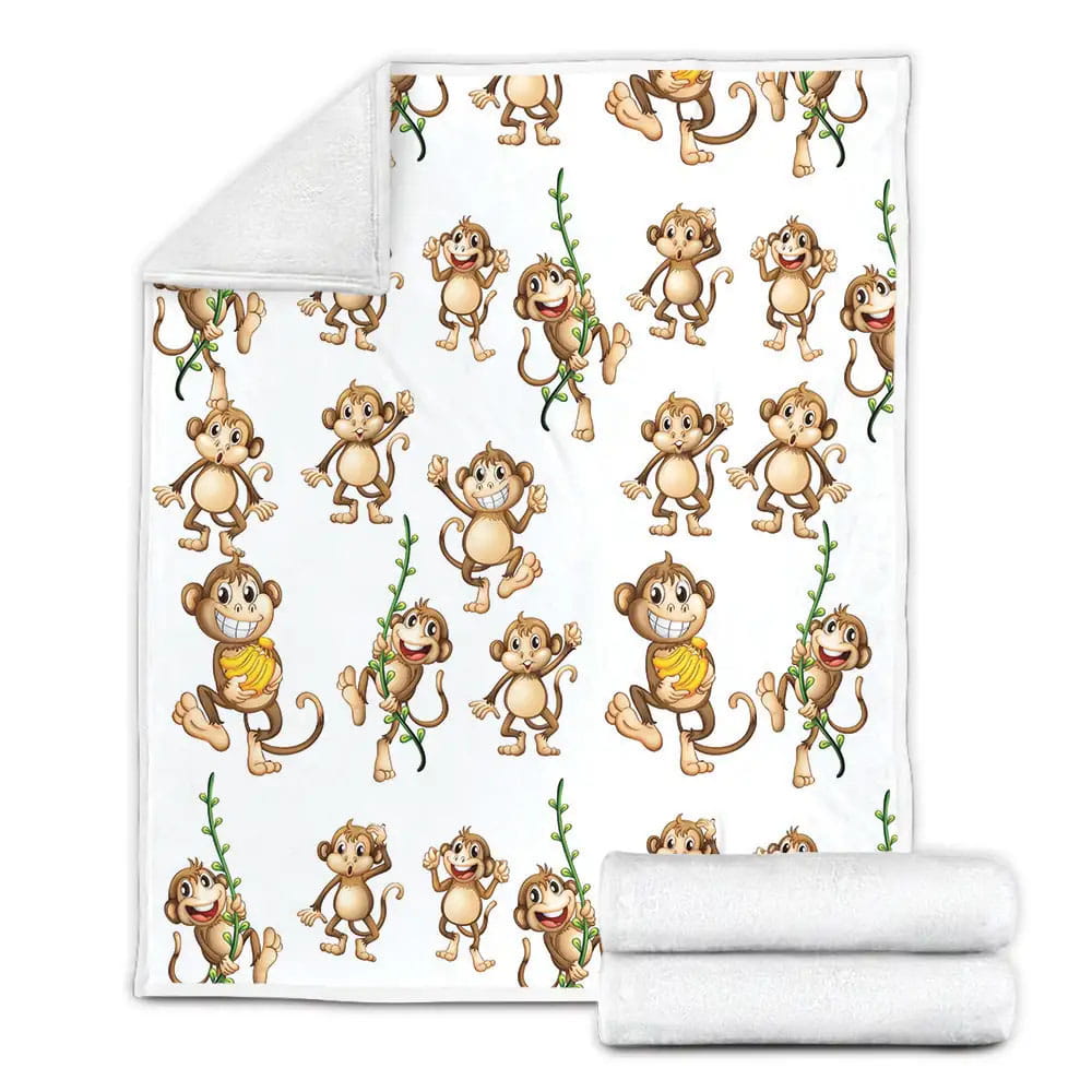Happy Monkey Banana Pattern Fleece Blanket Gift For Christmas Thanksgiving Halloween