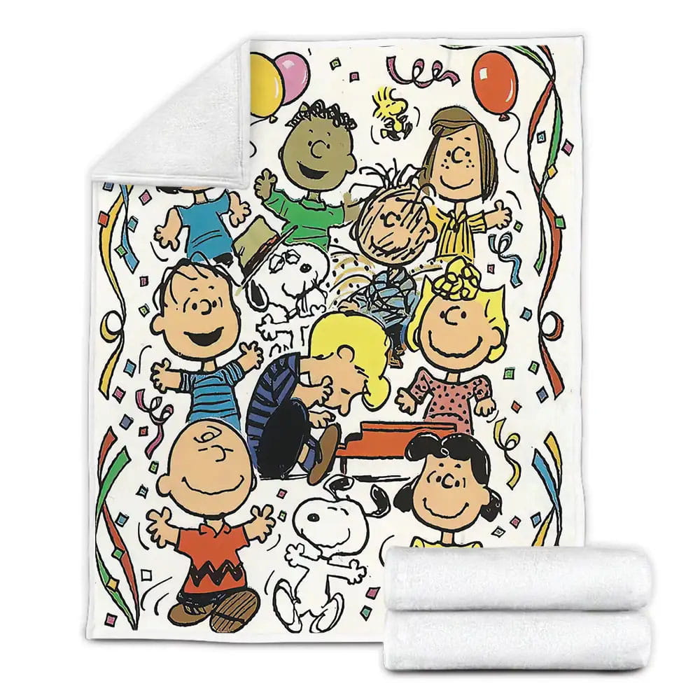 Peanuts Characters Dancing And Celebrating Fleece Blanket Gift For Wife Husband Besties