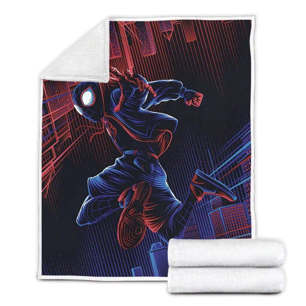 Miles Morales Spider-Man In Signature Colors Drawing Fleece Blanket Perfect 