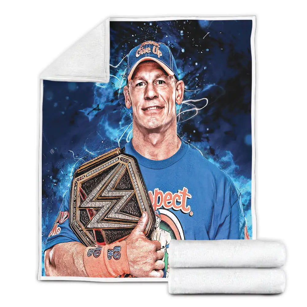 John Cena With His Championship Title Belt Fleece Blanket Gift For Wife Husband Besties