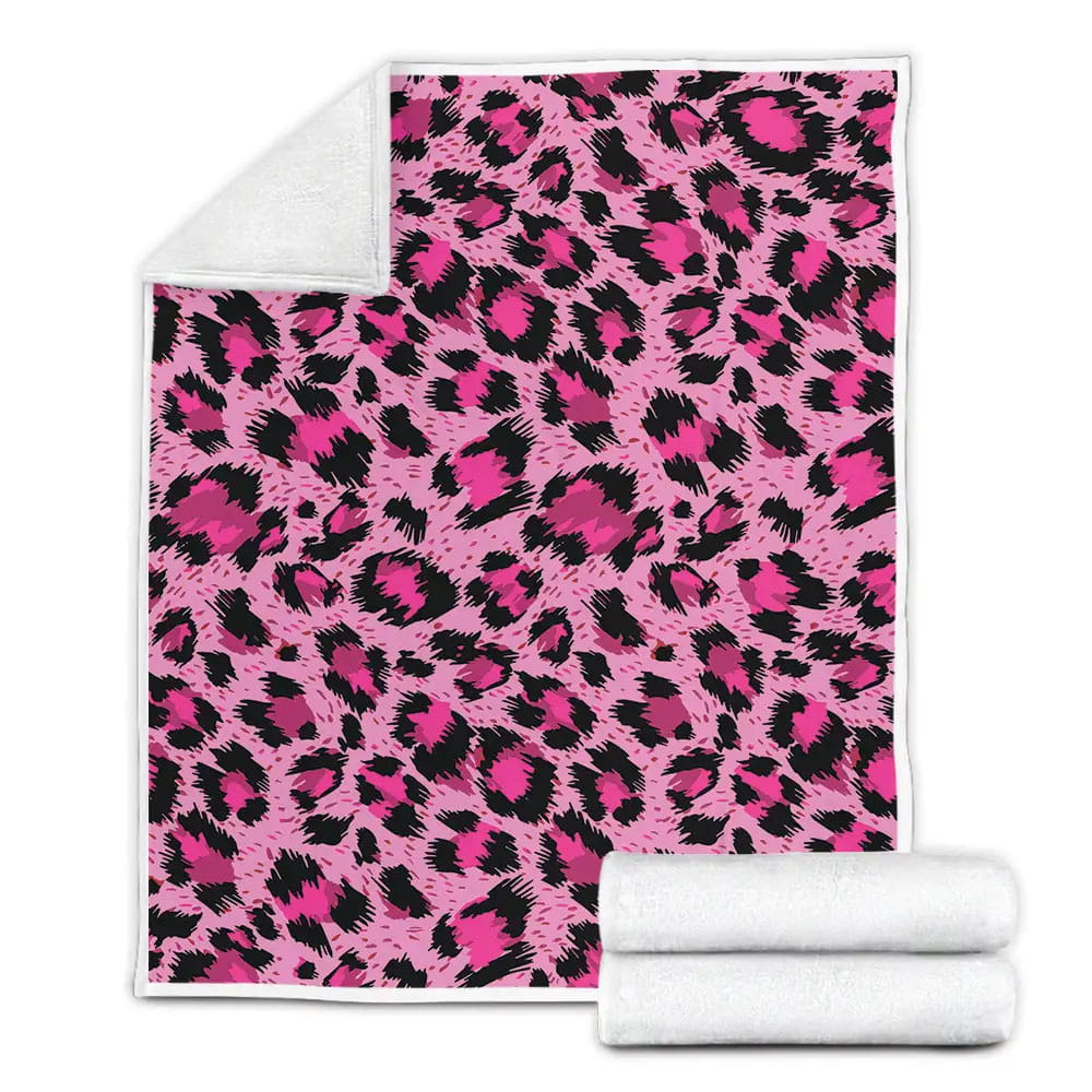 Pink Cheetah Leopard Fleece Blanket Gift For Birthday Halloween Christmas Thanksgiving