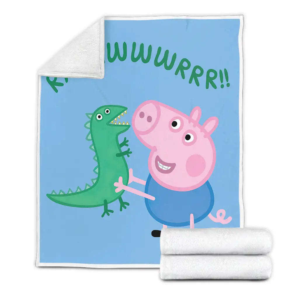 George Pig And Mr. Dinosaur Fleece Blanket Gift For Christmas Thanksgiving Halloween