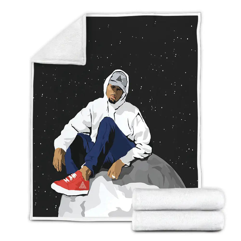 Chris Brown On The Moon Art Fleece Blanket Gift For Christmas Thanksgiving Halloween