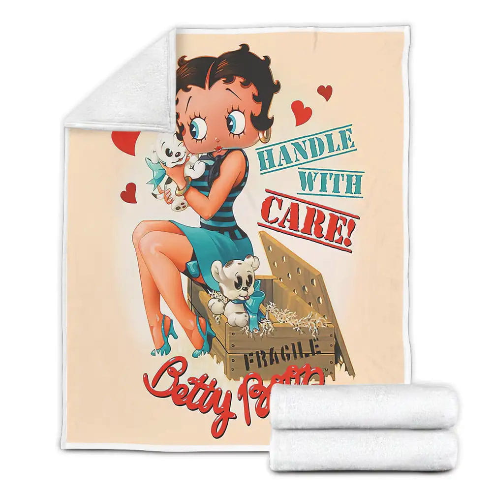 Betty Boop And Puppies Fleece Blanket Gift For Birthday Halloween Christmas Thanksgiving