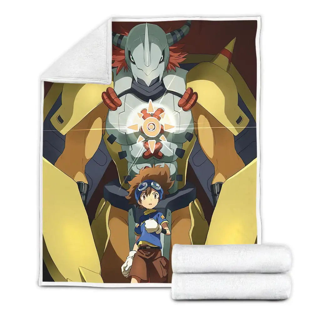 Digimon Tai And Wargreymon Digital Artwork Fleece Blanket Gift For Wife Husband Besties