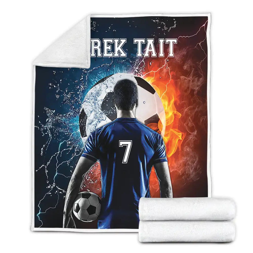Football Player Custom Name Fleece Blanket Gift For Christmas Thanksgiving Halloween