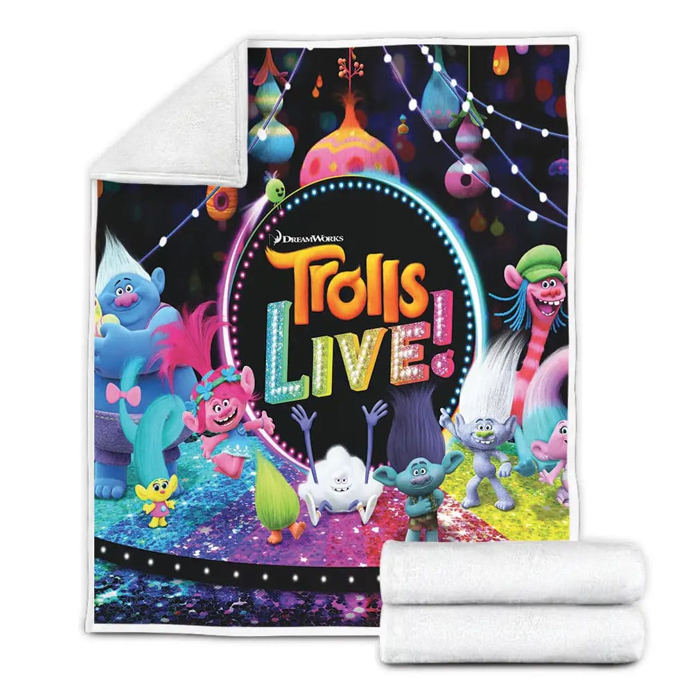 Trolls Live With Trolls Characters On Stage Fleece Blanket Gift For Wife Husband Besties