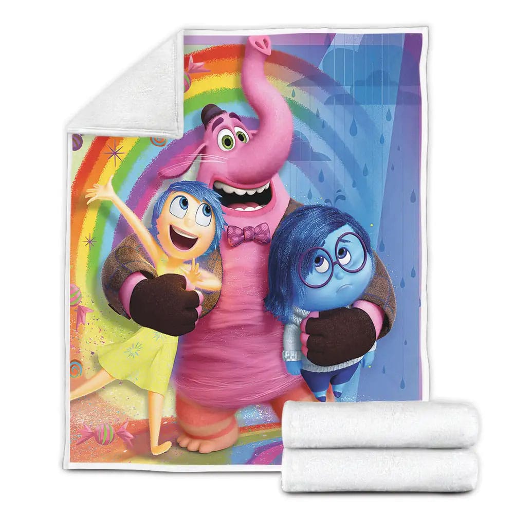 Inside Out Joy Sadness And Bing Bong Playing Together Fleece Blanket Perfect 