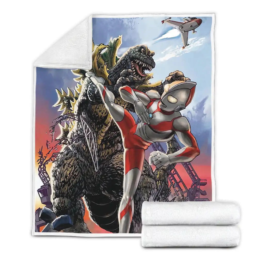 Ultraman Vs. Godzilla Fleece Blanket Gift For Birthday Halloween Christmas Thanksgiving