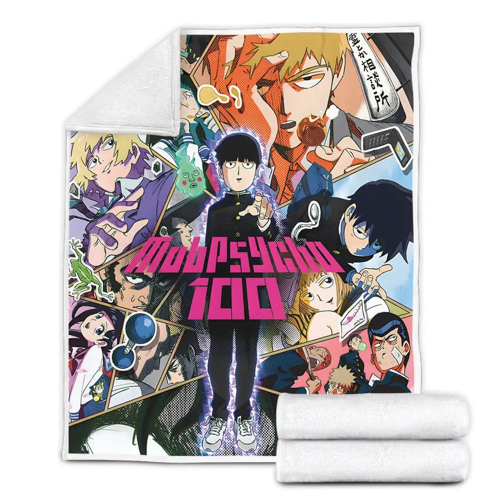 Mob Psycho 100 Poster Fleece Blanket Gift For Birthday Halloween Christmas Thanksgiving