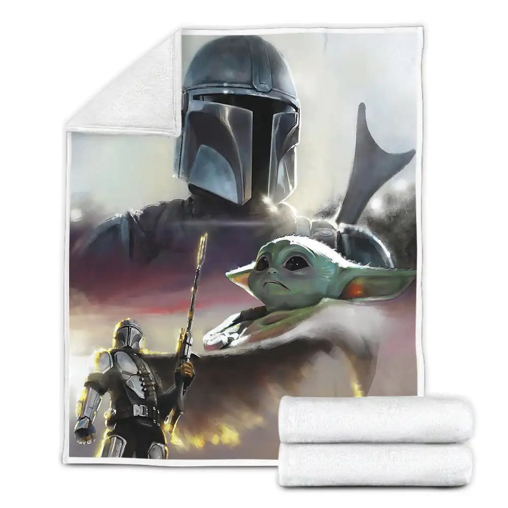 The Mandalorian And Grogu In Acrylic Painting Fleece Blanket Gift For Wife Husband Besties