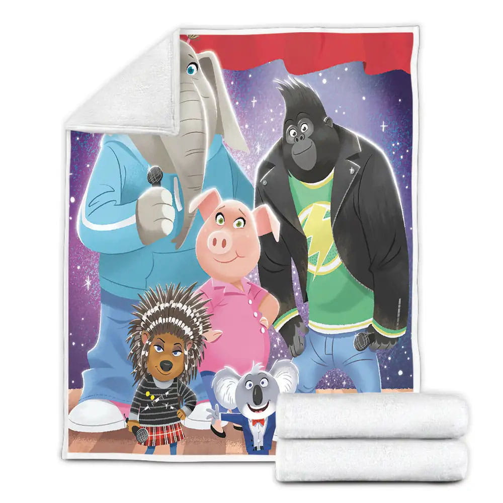 Sing Movie Main Characters On Stage Artwork Fleece Blanket Gift For Wife Husband Besties
