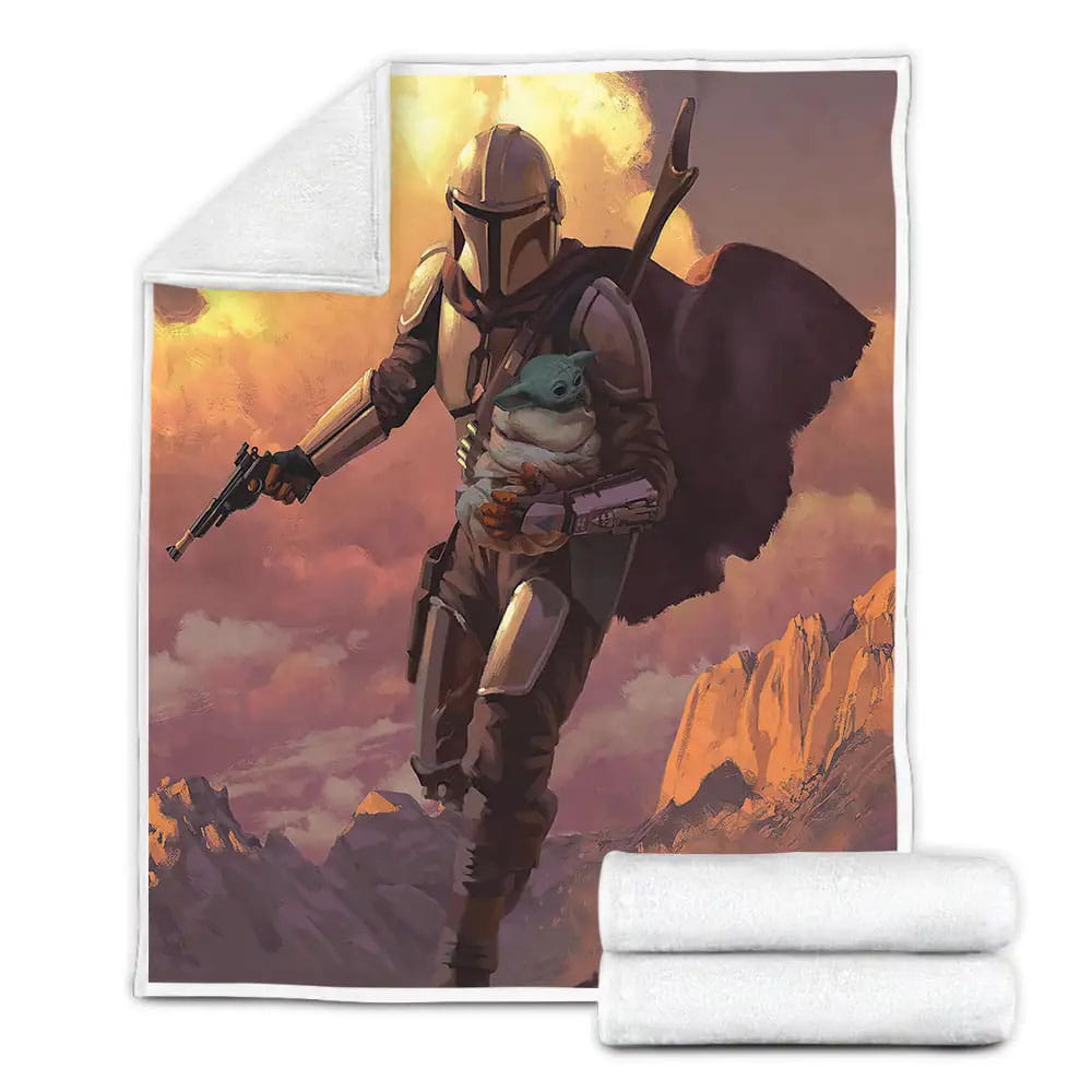 The Mandalorian Rescuing Baby Yoda Painting Fleece Blanket Gift For Wife Husband Besties