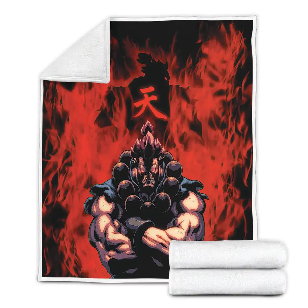 Street Fighter Akuma On Fire Fleece Blanket Gift For Christmas Thanksgiving Halloween