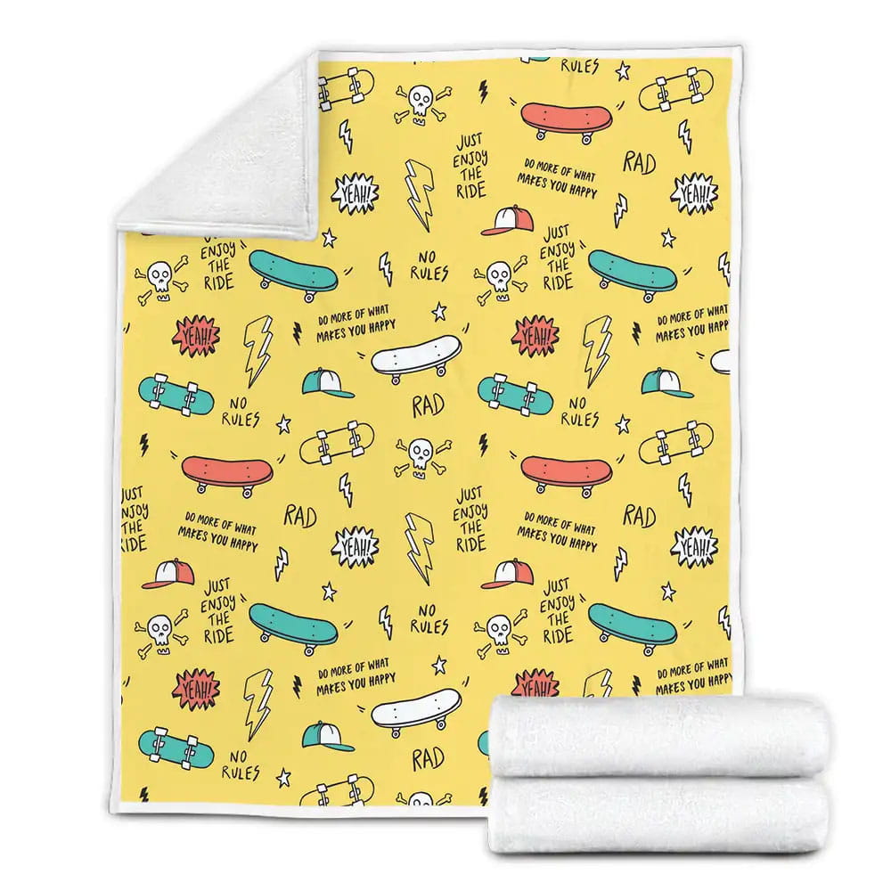 Tiny Skateboard Icons Fleece Blanket Gift For Birthday Halloween Christmas Thanksgiving