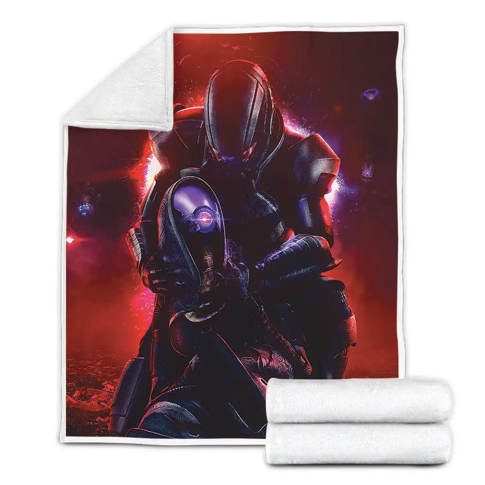Mass Effect Shepard And Tali Fleece Blanket Gift For Christmas Thanksgiving Halloween