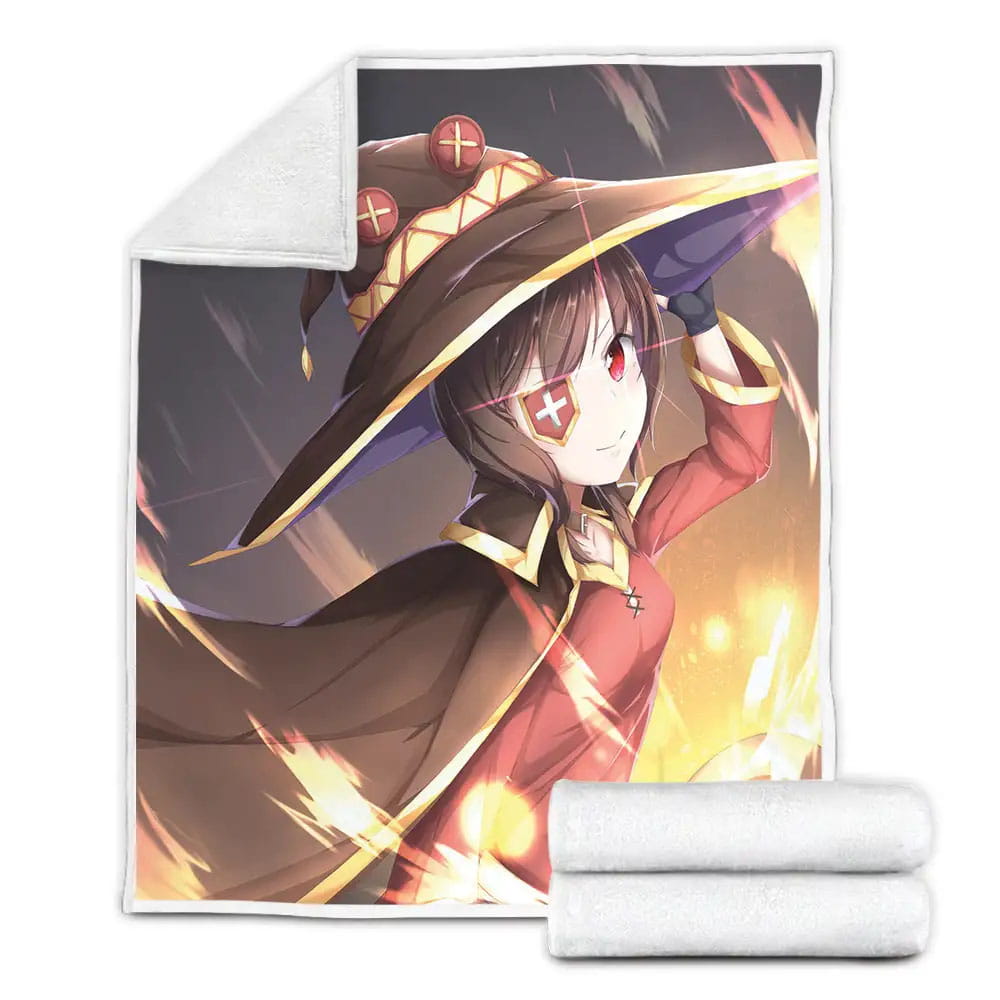 Konosuba Megumin With Her Eye Patch Artwork Fleece Blanket Gift For Wife Husband Besties