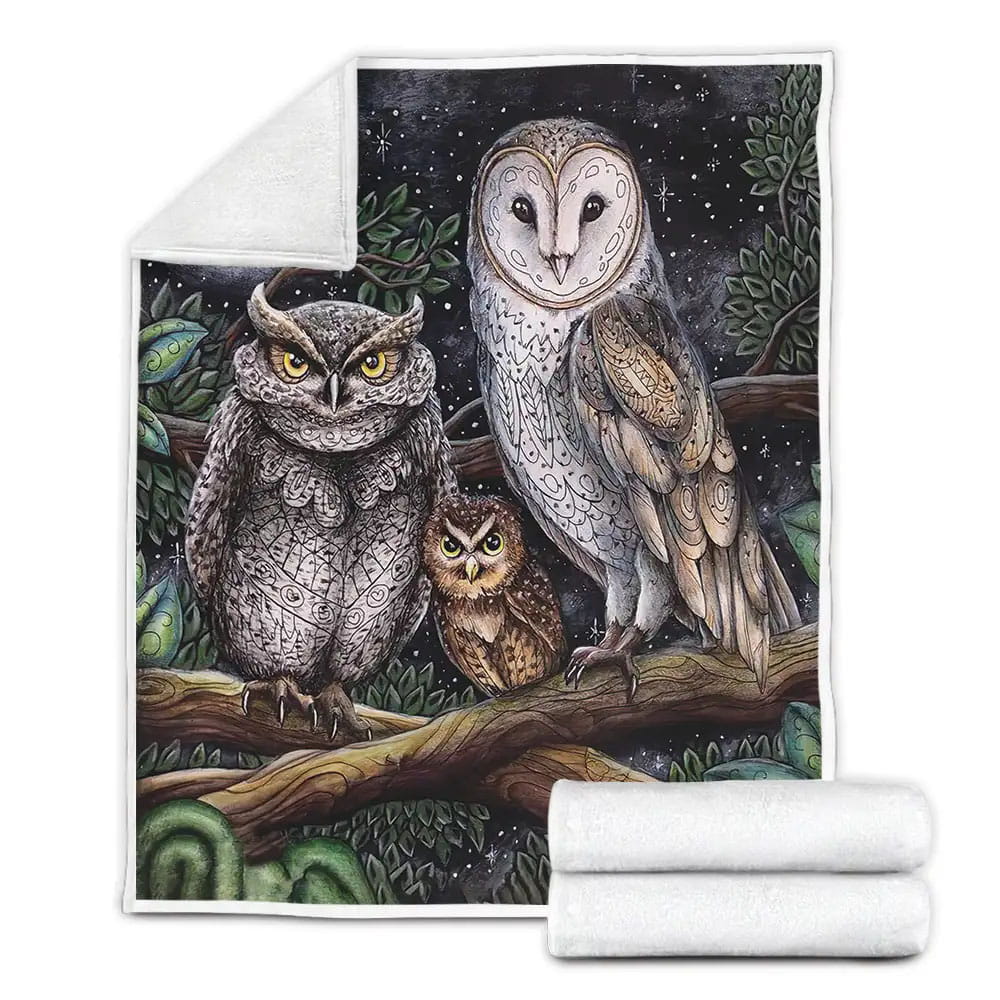 Owl Family At Night Perfect Gifts For Owl Lover Gifts Fleece Blanket Perfect 