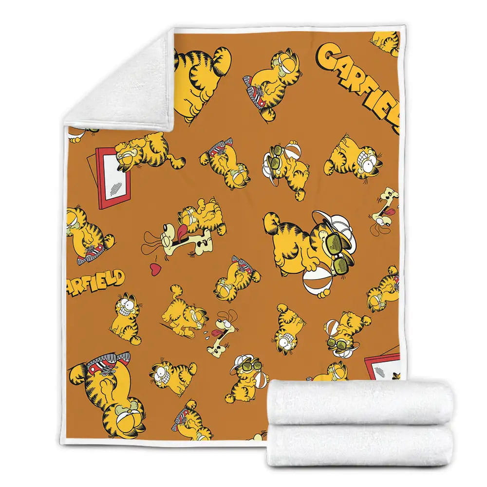 Garfield Theme Funny Pattern Fleece Blanket Gift For Christmas Thanksgiving Halloween