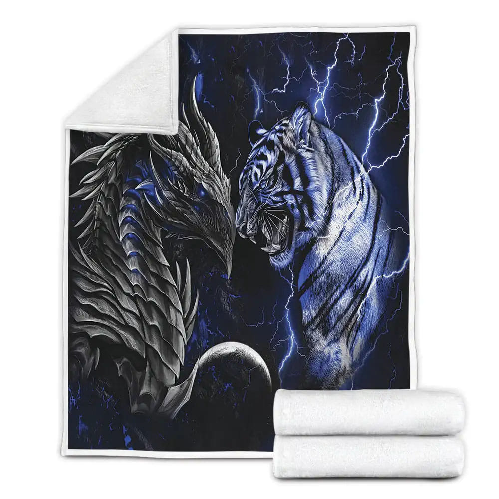 Blue Dragon And Tiger Fleece Blanket Gift For Birthday Halloween Christmas Thanksgiving
