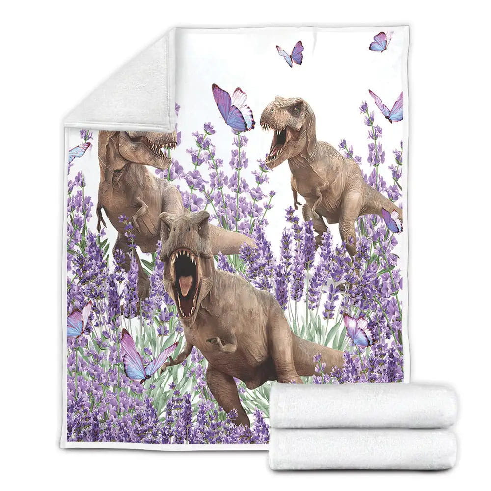 Dinosaur And Lavender Fleece Blanket Gift For Birthday Halloween Christmas Thanksgiving