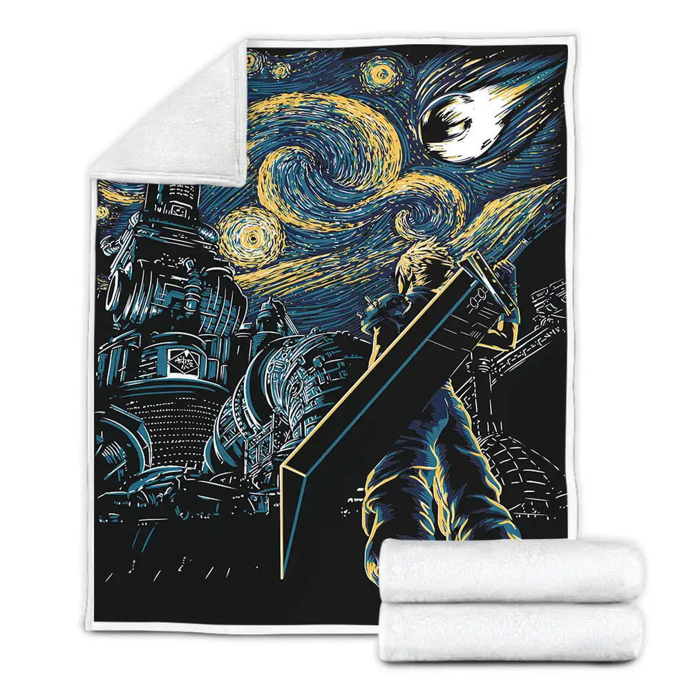 Cloud Strife From Final Fantasy Vii In Starry Artwork Fleece Blanket Perfect 