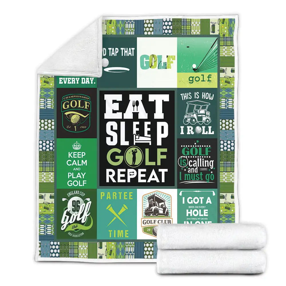 Eat Sleep Golf Repeat Fleece Blanket Gift For Birthday Halloween Christmas Thanksgiving