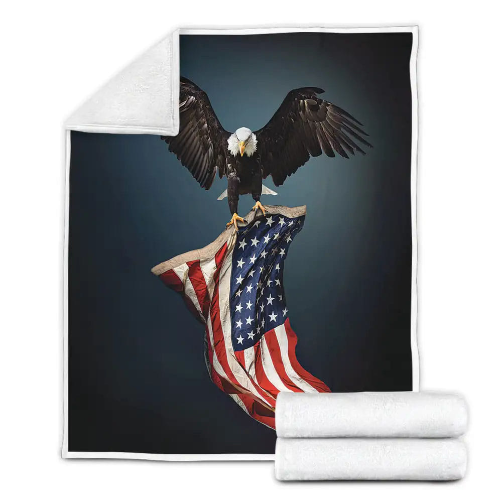 American Flag And Bald Eagle Fleece Blanket Gift For Christmas Thanksgiving Halloween