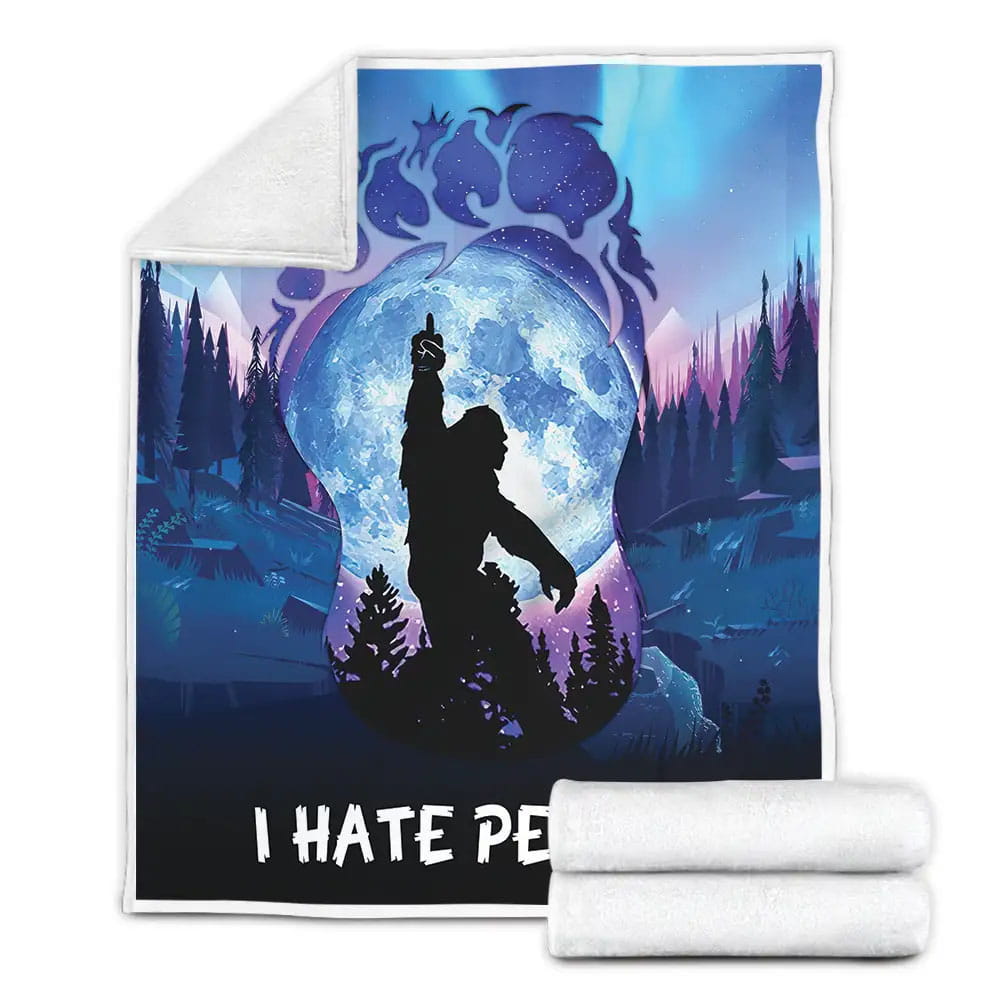 Bigfoot I Hate People Fleece Blanket Gift For Birthday Halloween Christmas Thanksgiving