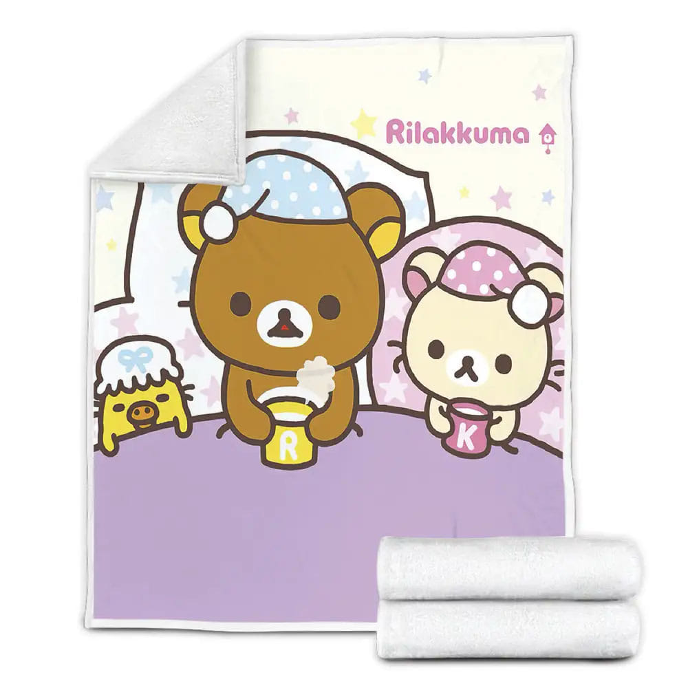 Rilakkuma In Bed With Friends Fleece Blanket Gift For Christmas Thanksgiving Halloween