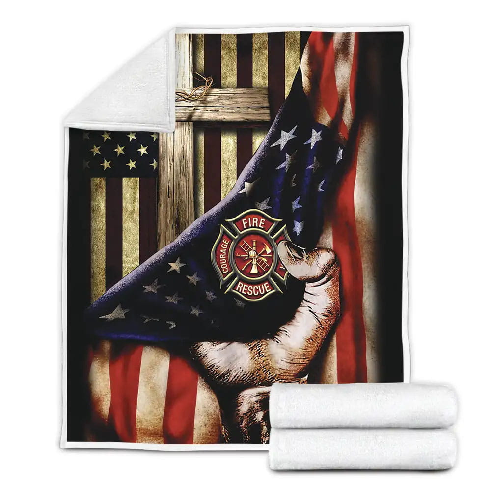 Jesus Christ Proud American Flag Firefighter Fleece Blanket Gift For Wife Husband Besties