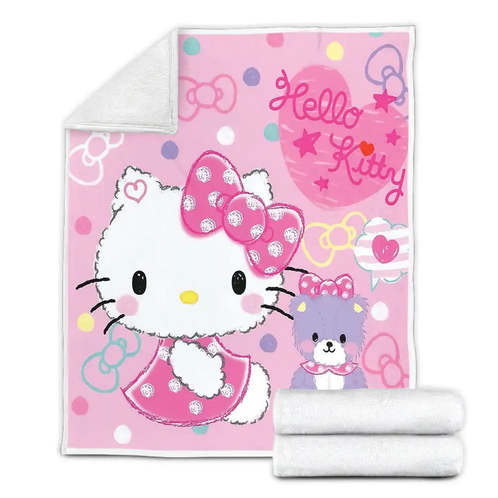 Hello Kitty In Crayon Drawing Fleece Blanket Gift For Christmas Thanksgiving Halloween